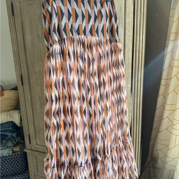 Elegant Geometric Maxi Skirt - Orange and Black - Picture 5 of 6